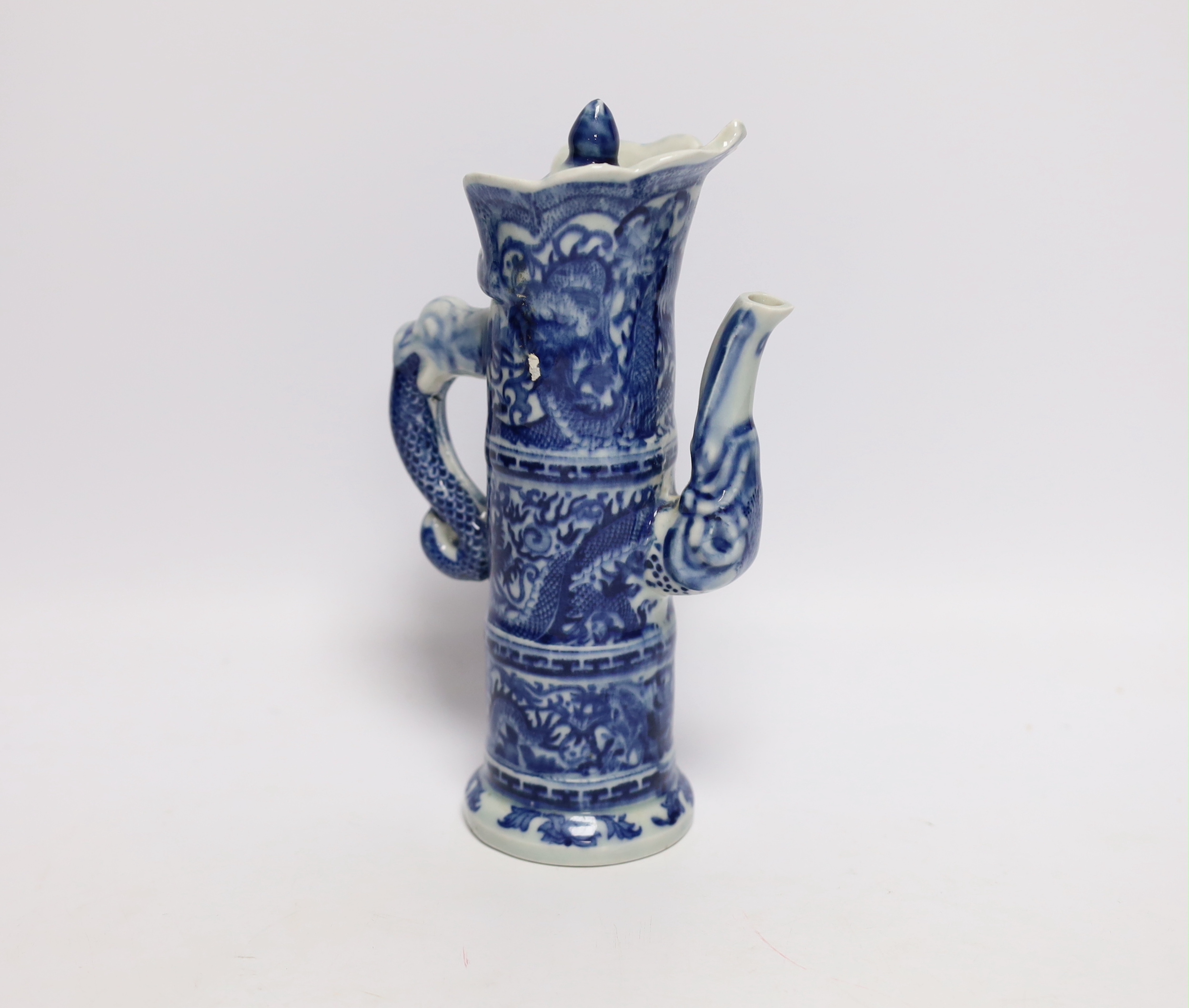 An early 20th century? Chinese blue and white wine pot and cover, 22cm